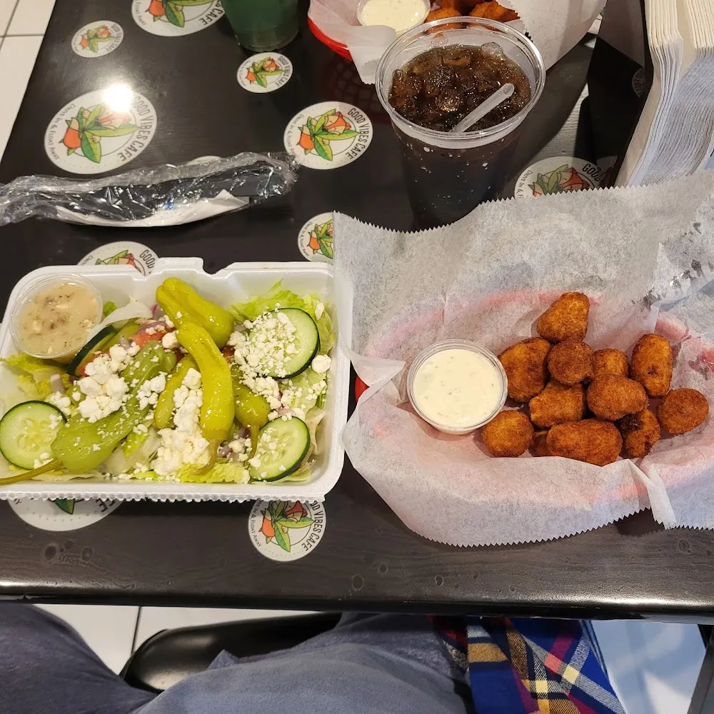 Greek Salad and Fried Mushrooms