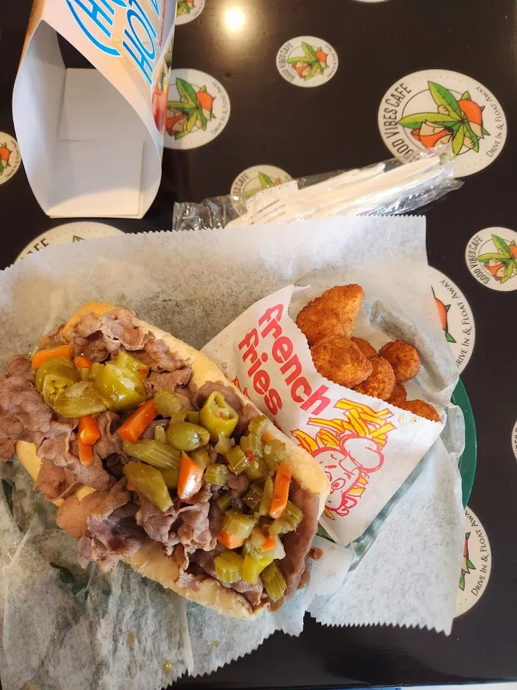 Italian Beef Sandwich and Fried Mushrooms